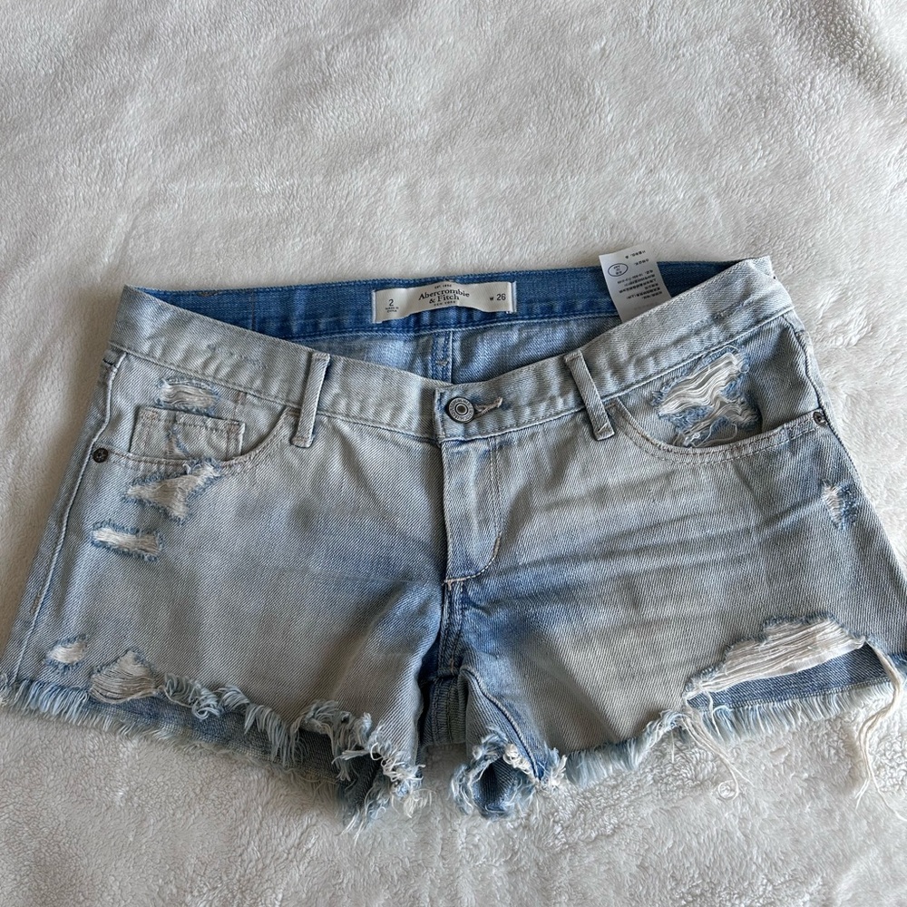 Abercrombie & Fitch Distressed Light Blue Denim Shorts